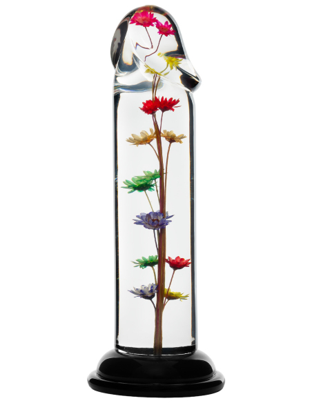 Dildo transparent avec fleur d'hélichryse intégrée en résine époxy