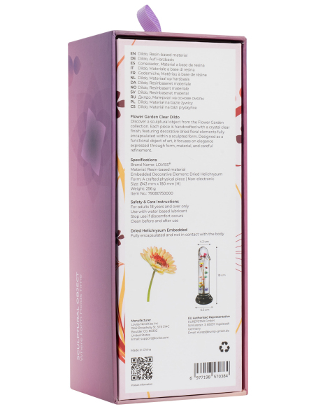 Dildo transparent avec fleur d'hélichryse intégrée en résine époxy