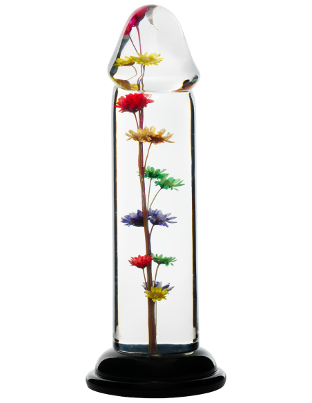 Dildo transparent avec fleur d'hélichryse intégrée en résine époxy
