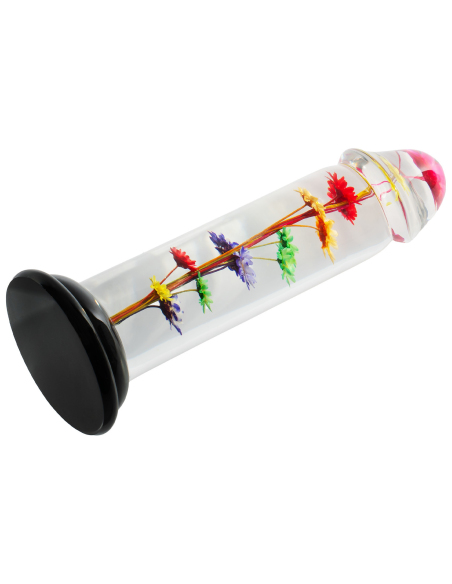 Dildo transparent avec fleur d'hélichryse intégrée en résine époxy