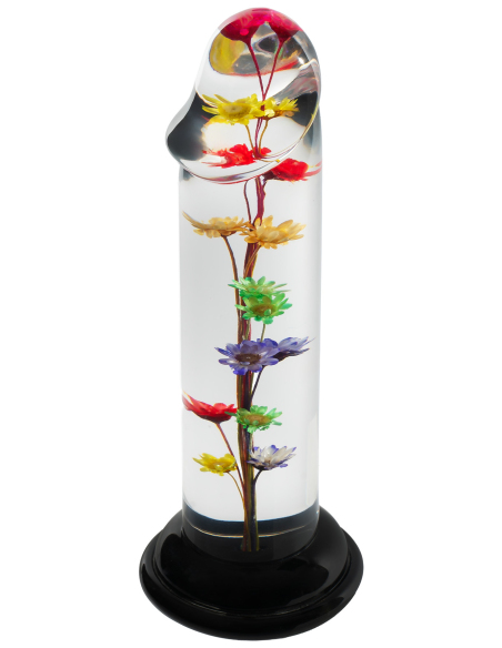 Dildo transparent avec fleur d'hélichryse intégrée en résine époxy