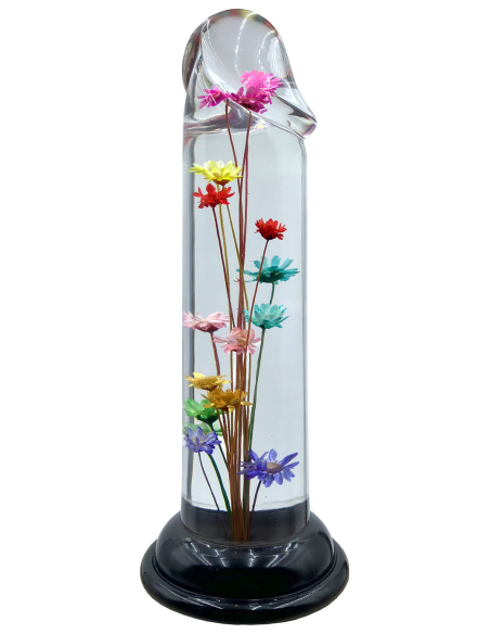 Dildo transparent avec fleur d'hélichryse intégrée en résine époxy
