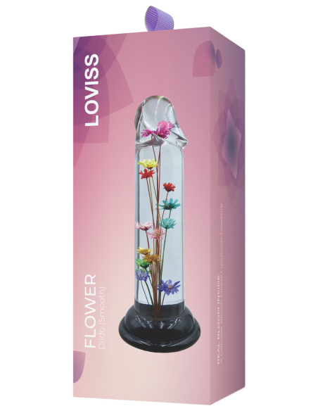 Dildo transparent avec fleur d'hélichryse intégrée en résine époxy