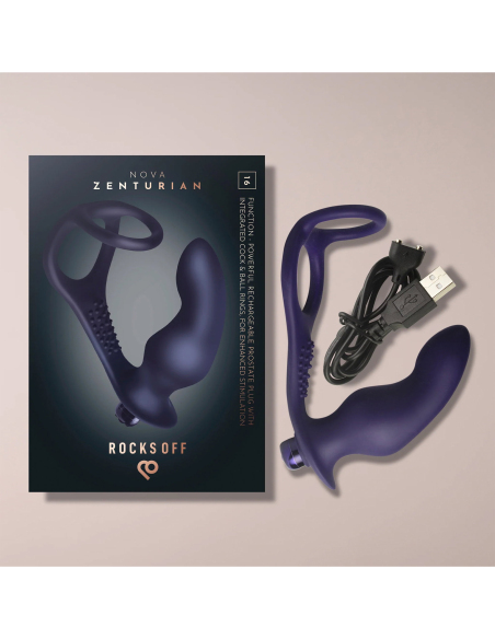 Plug prostatique avec anneaux pénien et testiculaires et vibromasseur rechargeable