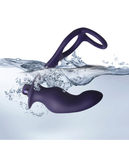 Plug prostatique avec anneaux pénien et testiculaires et vibromasseur rechargeable