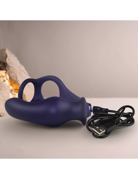 Plug prostatique avec anneaux pénien et testiculaires et vibromasseur rechargeable