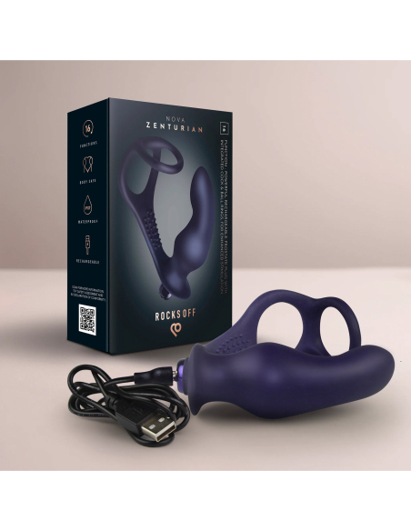 Plug prostatique avec anneaux pénien et testiculaires et vibromasseur rechargeable