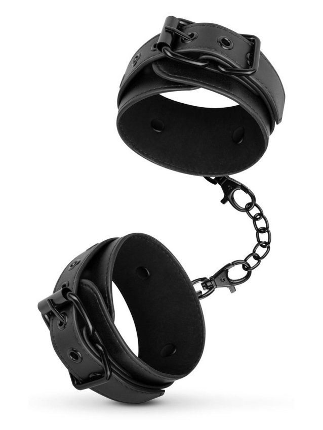 Menottes en simili cuir ajustables noires - vue 2