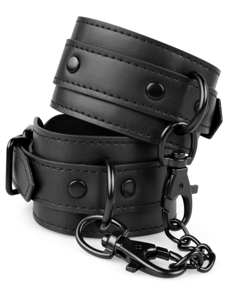 Menottes réglables en simili cuir noir avec chaîne - vue 4