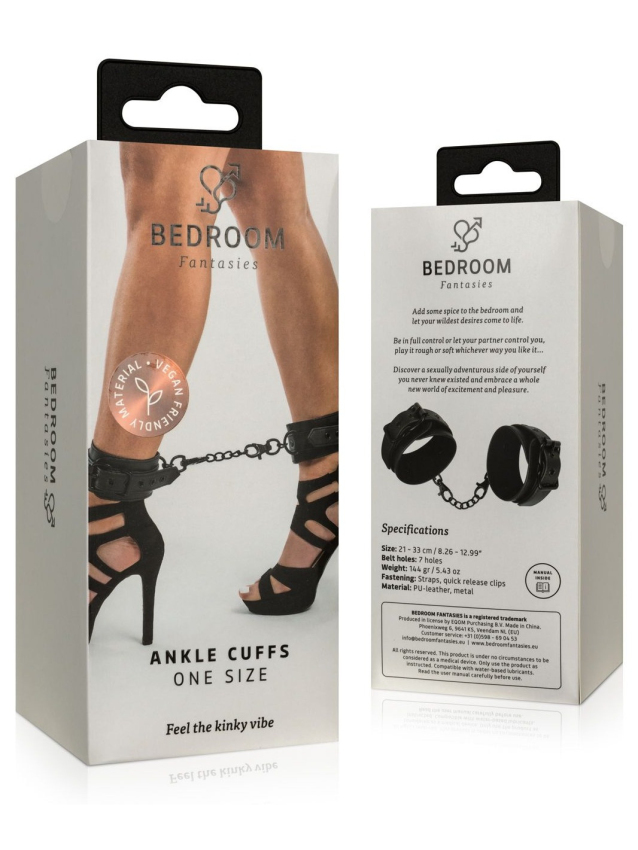Menottes réglables en simili cuir noir avec chaîne - vue 8