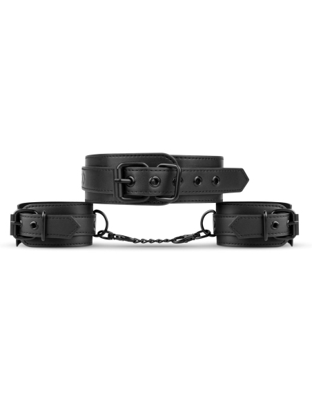 Collier et menottes réglables en simili cuir noir