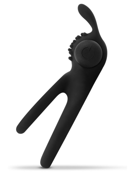 Anneau vibrant double avec stimulateur à oreilles de lapin en silicone