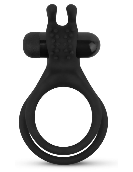 Anneau vibrant double avec stimulateur à oreilles de lapin en silicone