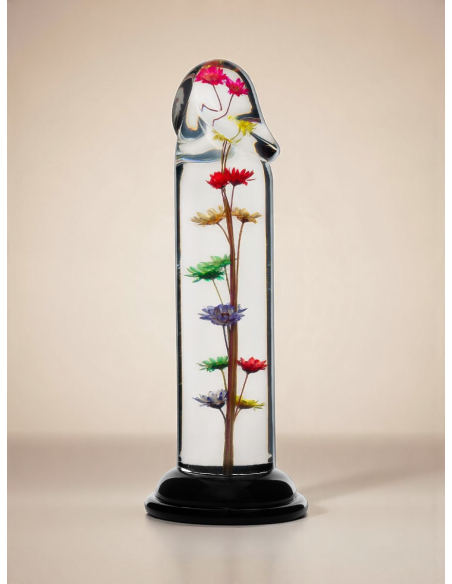 Dildo transparent avec fleur d'hélichryse intégrée en résine époxy