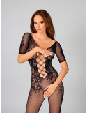 Bodystocking F238 à motif fleuri noir - Noir, S/M/L