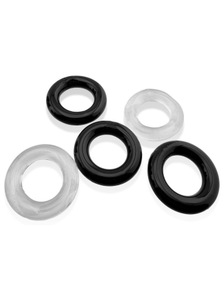 Lot de 5 cockrings étirables en Flex TPR 22 mm noir-transparent