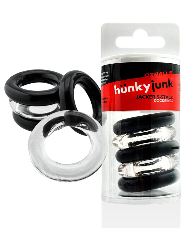 Lot de 5 cockrings étirables en Flex TPR 22 mm noir-transparent - vue 2