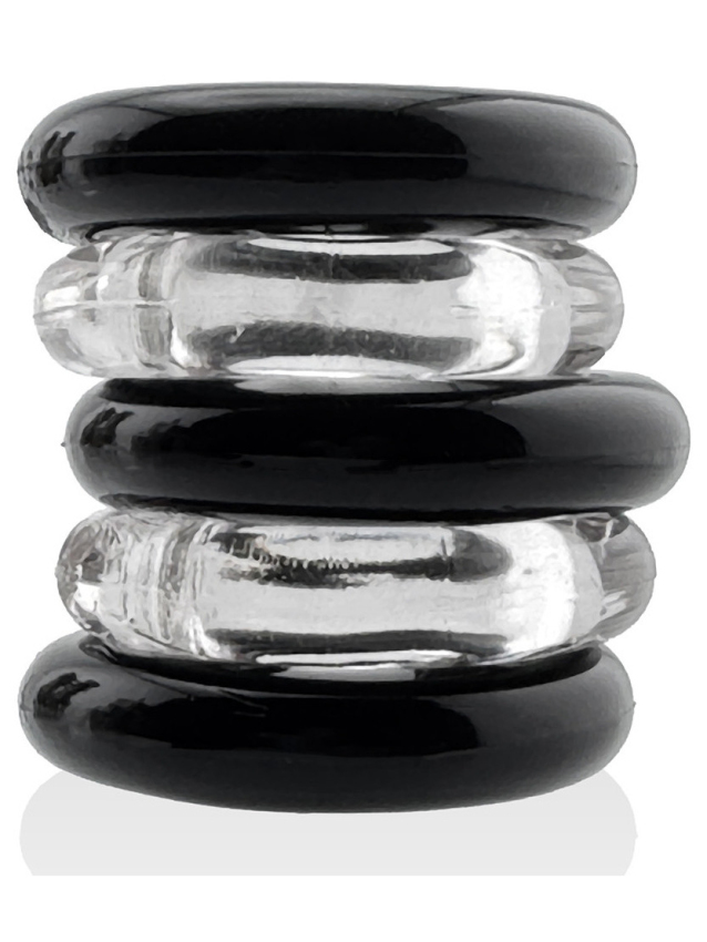 Lot de 5 cockrings étirables en Flex TPR 22 mm noir-transparent - vue 3