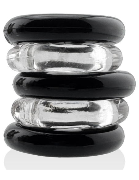 Lot de 5 cockrings étirables en Flex TPR 22 mm noir-transparent - vue 3