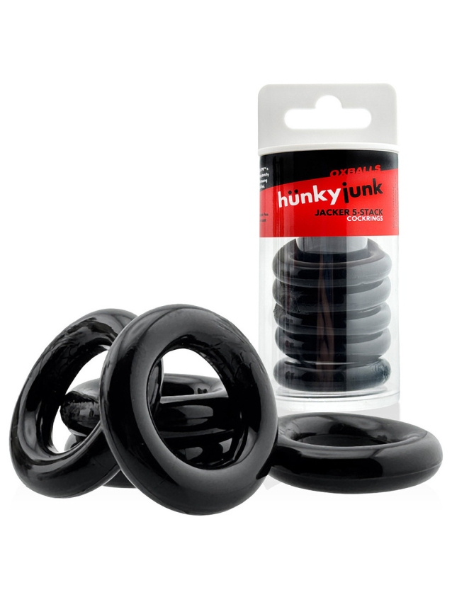 Cockrings étirables noirs en lot de 5 pour une stimulation renforcée - vue 2