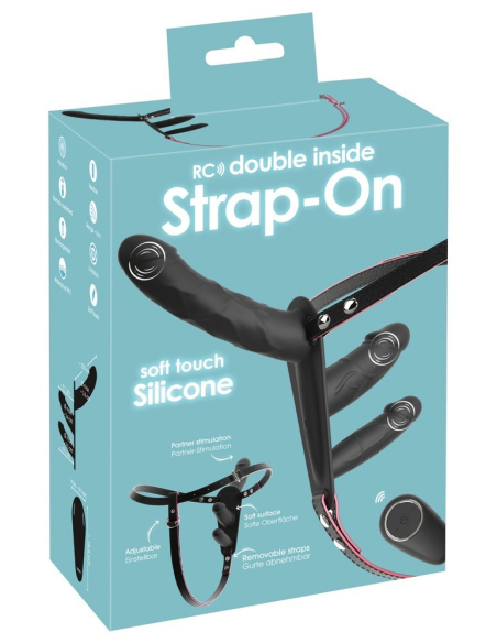 Vibromasseur double pénétration avec télécommande et harnais ajustable