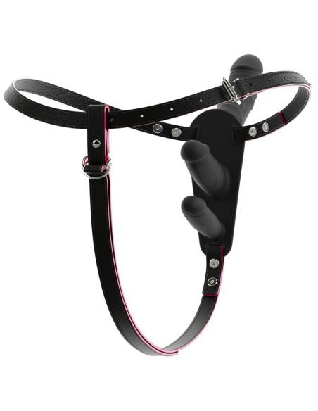 Vibromasseur double pénétration avec télécommande et harnais ajustable