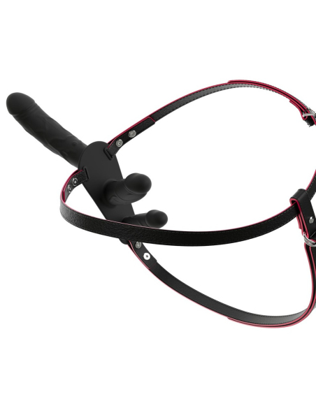 Vibromasseur double pénétration avec télécommande et harnais ajustable