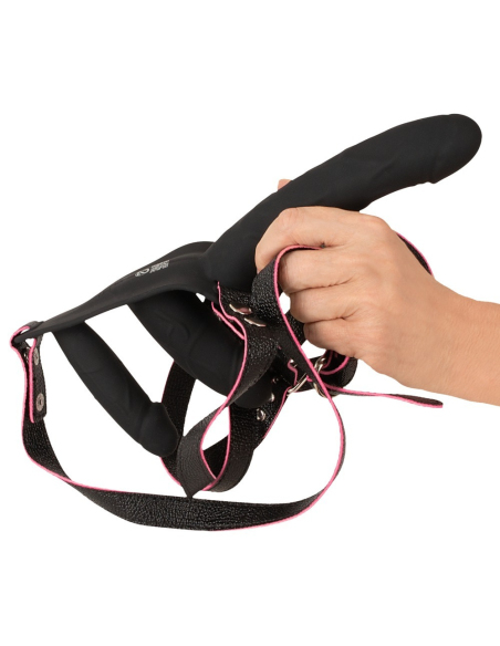 Vibromasseur double pénétration avec télécommande et harnais ajustable