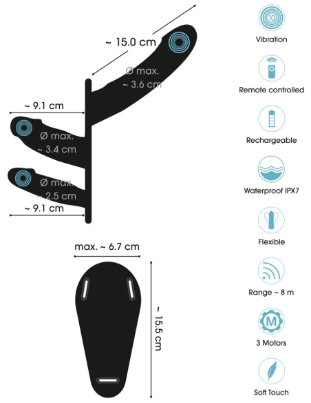 Vibromasseur double pénétration avec télécommande et harnais ajustable