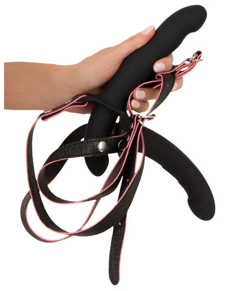 Vibromasseur double strap-on avec télécommande et 3 moteurs puissants