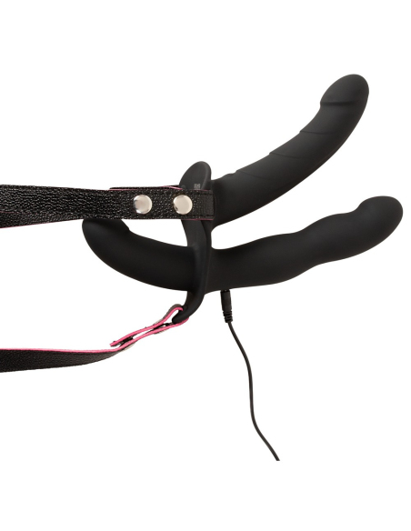 Vibromasseur double strap-on avec télécommande et 3 moteurs puissants