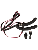 Vibromasseur double strap-on avec télécommande et 3 moteurs puissants
