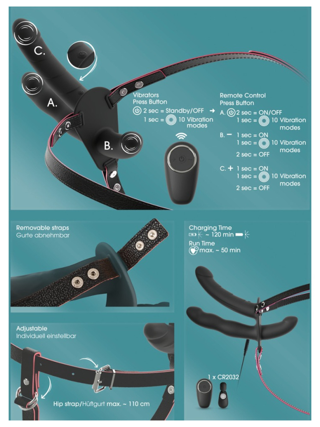 Vibromasseur double strap-on avec...