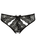Slip ouvert en dentelle florale noire avec nœuds satinés