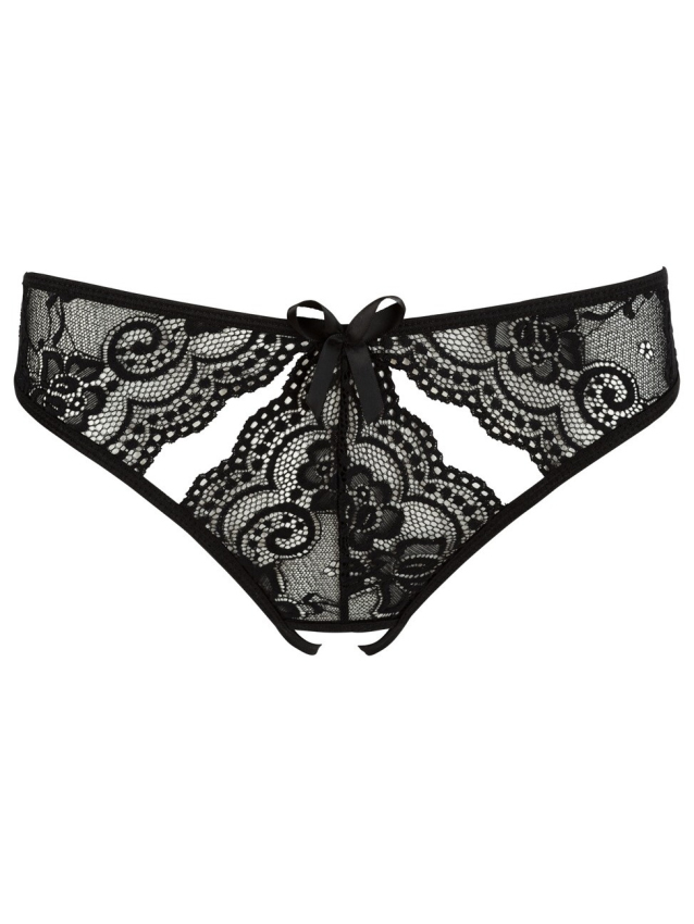 Slip ouvert en dentelle florale noire...
