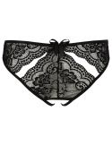 Slip ouvert en dentelle florale noire avec nœuds satinés