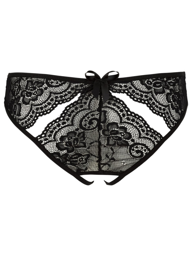 Slip ouvert en dentelle florale noire...