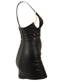 Mini robe noire en simili cuir à lanières et détails dorés