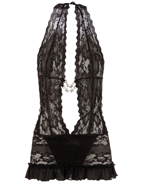 Robe en dentelle florale avec encolure halter et dos nu