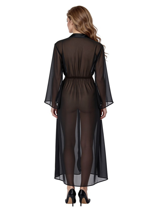 Kimono transparent noir en chiffon léger