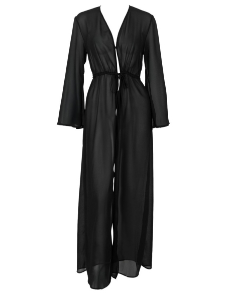 Kimono transparent noir en chiffon léger