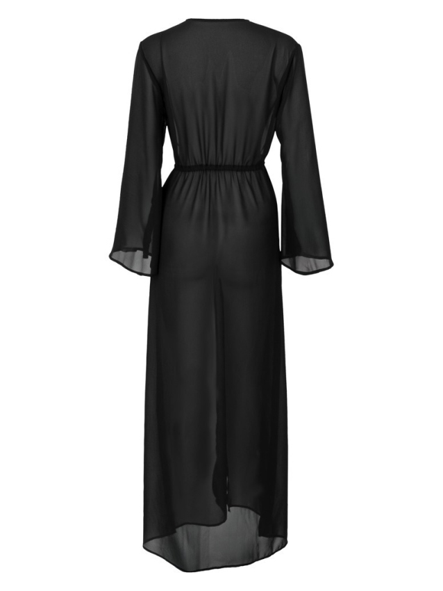Kimono transparent noir en chiffon léger