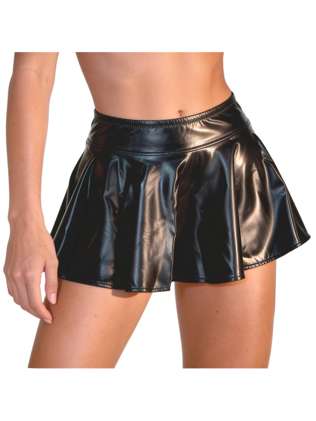 Mini-jupe évasée noire effet mat