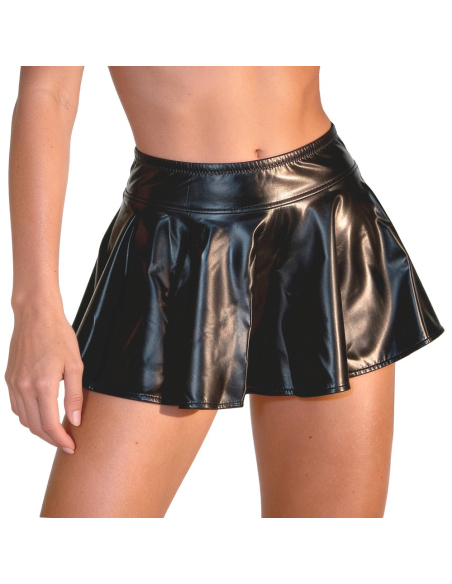 Mini-jupe évasée noire effet mat