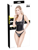 Ensemble corset et string en vinyle noir brillant