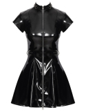 Robe mini en vinyle noir à col montant et détails cloutés