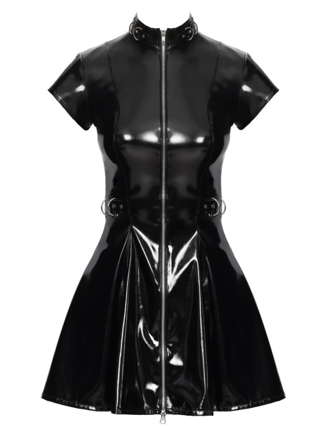 Robe mini en vinyle noir à col...