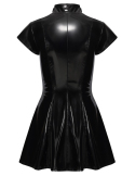 Robe mini en vinyle noir à col montant et détails cloutés