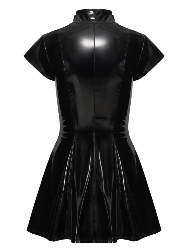 Robe mini en vinyle noir à col...