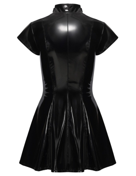 Robe mini en vinyle noir à col montant et détails cloutés